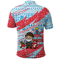 Luxembourg Christmas Polo Shirt with Santa Claus Fox Reindeer Tree and Red Blue Pattern Design - Wonder Print Shop