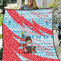 Luxembourg Christmas Quilt with Santa Claus Fox Reindeer Tree and Red Blue Pattern Design - Wonder Print Shop
