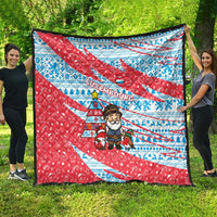 Luxembourg Christmas Quilt with Santa Claus Fox Reindeer Tree and Red Blue Pattern Design - Wonder Print Shop