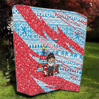 Luxembourg Christmas Quilt with Santa Claus Fox Reindeer Tree and Red Blue Pattern Design - Wonder Print Shop