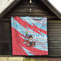 Luxembourg Christmas Quilt with Santa Claus Fox Reindeer Tree and Red Blue Pattern Design - Wonder Print Shop