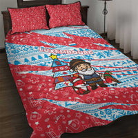 Luxembourg Christmas Quilt Bed Set with Santa Claus Fox Reindeer Tree and Red Blue Pattern Design - Wonder Print Shop