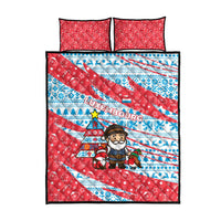 Luxembourg Christmas Quilt Bed Set with Santa Claus Fox Reindeer Tree and Red Blue Pattern Design - Wonder Print Shop