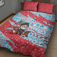 Luxembourg Christmas Quilt Bed Set with Santa Claus Fox Reindeer Tree and Red Blue Pattern Design - Wonder Print Shop