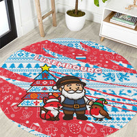 Luxembourg Christmas Round Carpet with Santa Claus Fox Reindeer Tree and Red Blue Pattern Design - Wonder Print Shop