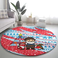 Luxembourg Christmas Round Carpet with Santa Claus Fox Reindeer Tree and Red Blue Pattern Design - Wonder Print Shop