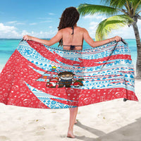 Luxembourg Christmas Sarong with Santa Claus Fox Reindeer Tree and Red Blue Pattern Design - Wonder Print Shop