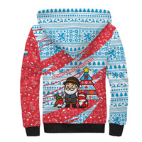 Luxembourg Christmas Sherpa Hoodie with Santa Claus Fox Reindeer Tree and Red Blue Pattern Design - Wonder Print Shop