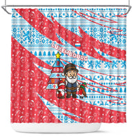 Luxembourg Christmas Shower Curtain with Santa Claus Fox Reindeer Tree and Red Blue Pattern Design - Wonder Print Shop