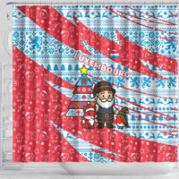 Luxembourg Christmas Shower Curtain with Santa Claus Fox Reindeer Tree and Red Blue Pattern Design - Wonder Print Shop