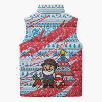 Luxembourg Christmas Sleeveless Puffer Jacket with Santa Claus Fox Reindeer Tree and Red Blue Pattern Design - Wonder Print Shop