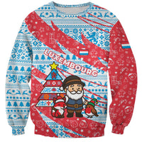 Luxembourg Christmas Sweatshirt with Santa Claus Fox Reindeer Tree and Red Blue Pattern Design - Wonder Print Shop