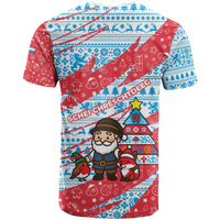 Luxembourg Christmas T Shirt with Santa Claus Fox Reindeer Tree and Red Blue Pattern Design - Wonder Print Shop