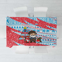 Luxembourg Christmas Tablecloth with Santa Claus Fox Reindeer Tree and Red Blue Pattern Design - Wonder Print Shop