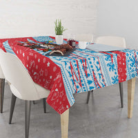 Luxembourg Christmas Tablecloth with Santa Claus Fox Reindeer Tree and Red Blue Pattern Design - Wonder Print Shop