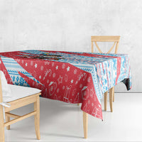 Luxembourg Christmas Tablecloth with Santa Claus Fox Reindeer Tree and Red Blue Pattern Design - Wonder Print Shop