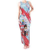 Luxembourg Christmas Tank Maxi Dress with Santa Claus Fox Reindeer Tree and Red Blue Pattern Design - Wonder Print Shop