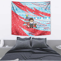 Luxembourg Christmas Tapestry with Santa Claus Fox Reindeer Tree and Red Blue Pattern Design - Wonder Print Shop