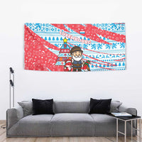 Luxembourg Christmas Tapestry with Santa Claus Fox Reindeer Tree and Red Blue Pattern Design - Wonder Print Shop
