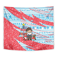 Luxembourg Christmas Tapestry with Santa Claus Fox Reindeer Tree and Red Blue Pattern Design - Wonder Print Shop