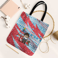 Luxembourg Christmas Tote Bag with Santa Claus Fox Reindeer Tree and Red Blue Pattern Design - Wonder Print Shop
