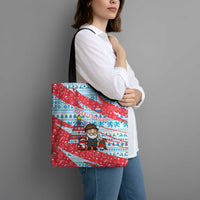 Luxembourg Christmas Tote Bag with Santa Claus Fox Reindeer Tree and Red Blue Pattern Design - Wonder Print Shop
