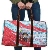 Luxembourg Christmas Travel Bag with Santa Claus Fox Reindeer Tree and Red Blue Pattern Design - Wonder Print Shop
