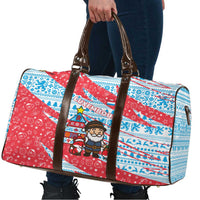 Luxembourg Christmas Travel Bag with Santa Claus Fox Reindeer Tree and Red Blue Pattern Design - Wonder Print Shop