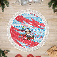 Luxembourg Christmas Tree Skirt with Santa Claus Fox Reindeer Tree and Red Blue Pattern Design - Wonder Print Shop