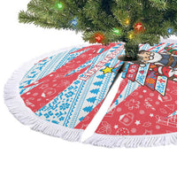 Luxembourg Christmas Tree Skirt with Santa Claus Fox Reindeer Tree and Red Blue Pattern Design - Wonder Print Shop