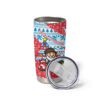 Luxembourg Christmas Tumbler Cup with Santa Claus Fox Reindeer Tree and Red Blue Pattern Design - Wonder Print Shop
