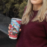 Luxembourg Christmas Tumbler Cup with Santa Claus Fox Reindeer Tree and Red Blue Pattern Design - Wonder Print Shop