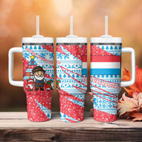 Luxembourg Christmas Tumbler With Handle with Santa Claus Fox Reindeer Tree and Red Blue Pattern Design - Wonder Print Shop