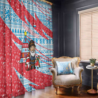Luxembourg Christmas Window Curtain with Santa Claus Fox Reindeer Tree and Red Blue Pattern Design - Wonder Print Shop