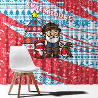 Luxembourg Christmas Window Curtain with Santa Claus Fox Reindeer Tree and Red Blue Pattern Design - Wonder Print Shop