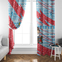 Luxembourg Christmas Window Curtain with Santa Claus Fox Reindeer Tree and Red Blue Pattern Design - Wonder Print Shop