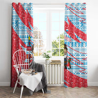 Luxembourg Christmas Window Curtain with Santa Claus Fox Reindeer Tree and Red Blue Pattern Design - Wonder Print Shop