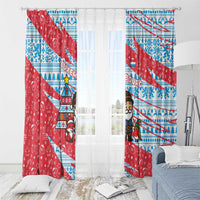 Luxembourg Christmas Window Curtain with Santa Claus Fox Reindeer Tree and Red Blue Pattern Design - Wonder Print Shop