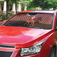 Morocco Christmas Auto Sun Shade with Santa Claus Camel Caravan Desert Scene and Red Pattern Design - Wonder Print Shop