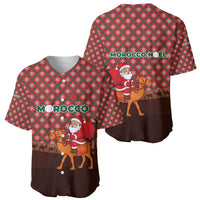 Morocco Christmas Baseball Jersey with Santa Claus Camel Caravan Desert Scene and Red Pattern Design - Wonder Print Shop
