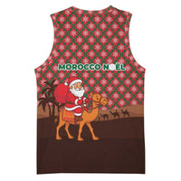 Morocco Christmas Basketball Jersey with Santa Claus Camel Caravan Desert Scene and Red Pattern Design - Wonder Print Shop