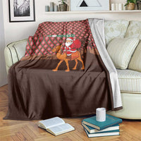 Morocco Christmas Blanket with Santa Claus Camel Caravan Desert Scene and Red Pattern Design - Wonder Print Shop