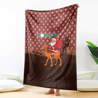 Morocco Christmas Blanket with Santa Claus Camel Caravan Desert Scene and Red Pattern Design - Wonder Print Shop