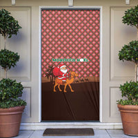 Morocco Christmas Door Cover with Santa Claus Camel Caravan Desert Scene and Red Pattern Design - Wonder Print Shop