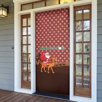 Morocco Christmas Door Cover with Santa Claus Camel Caravan Desert Scene and Red Pattern Design - Wonder Print Shop