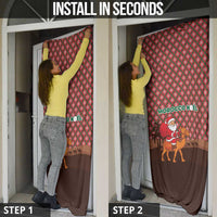 Morocco Christmas Door Cover with Santa Claus Camel Caravan Desert Scene and Red Pattern Design - Wonder Print Shop