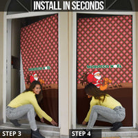 Morocco Christmas Door Cover with Santa Claus Camel Caravan Desert Scene and Red Pattern Design - Wonder Print Shop