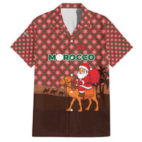 Morocco Christmas Family Matching Off The Shoulder Long Sleeve Dress and Hawaiian Shirt with Santa Claus Camel Caravan Desert Scene and Red Pattern Design - Wonder Print Shop