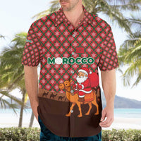 Morocco Christmas Hawaiian Shirt with Santa Claus Camel Caravan Desert Scene and Red Pattern Design - Wonder Print Shop