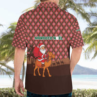 Morocco Christmas Hawaiian Shirt with Santa Claus Camel Caravan Desert Scene and Red Pattern Design - Wonder Print Shop